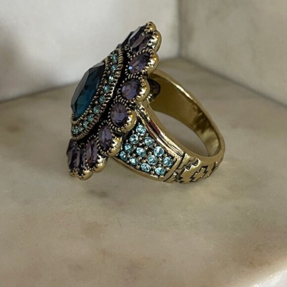 HEIDI DAUS Signed Amethyst Topaz Cocktail Statement Ring Costume 12 RARE - Picture 7 of 15
